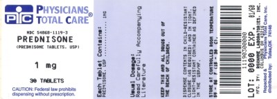 image of Prednisone package label for 1mg tablets - package label for 1mg tablets